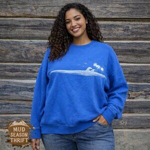 Fat Face Womens Blue Crewneck Sweatshirt With Ocean Theme Size XL